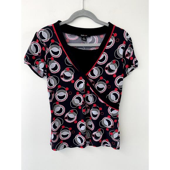 Y2K Inspired Asymmetrical V Neck Bubble Patterned Blouse - Picture 1 of 7